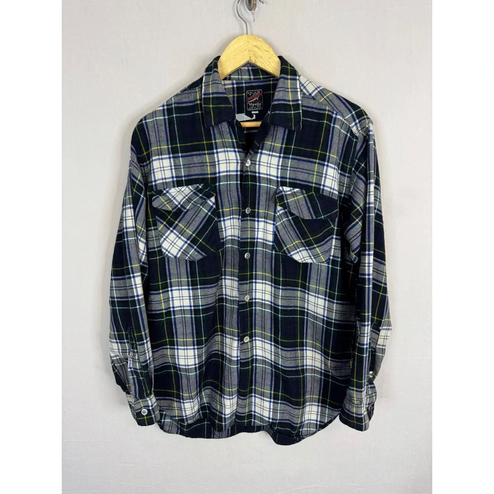 Gerhard Kennedy Viyella Plaid Flannel‎ Shirt Mens M Soft Wool NavyWoven England
